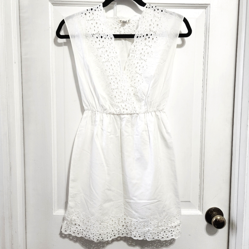 Urban Outfitters Cote White Eyelet Lace Trim Sleeveless Low V-neck Dress